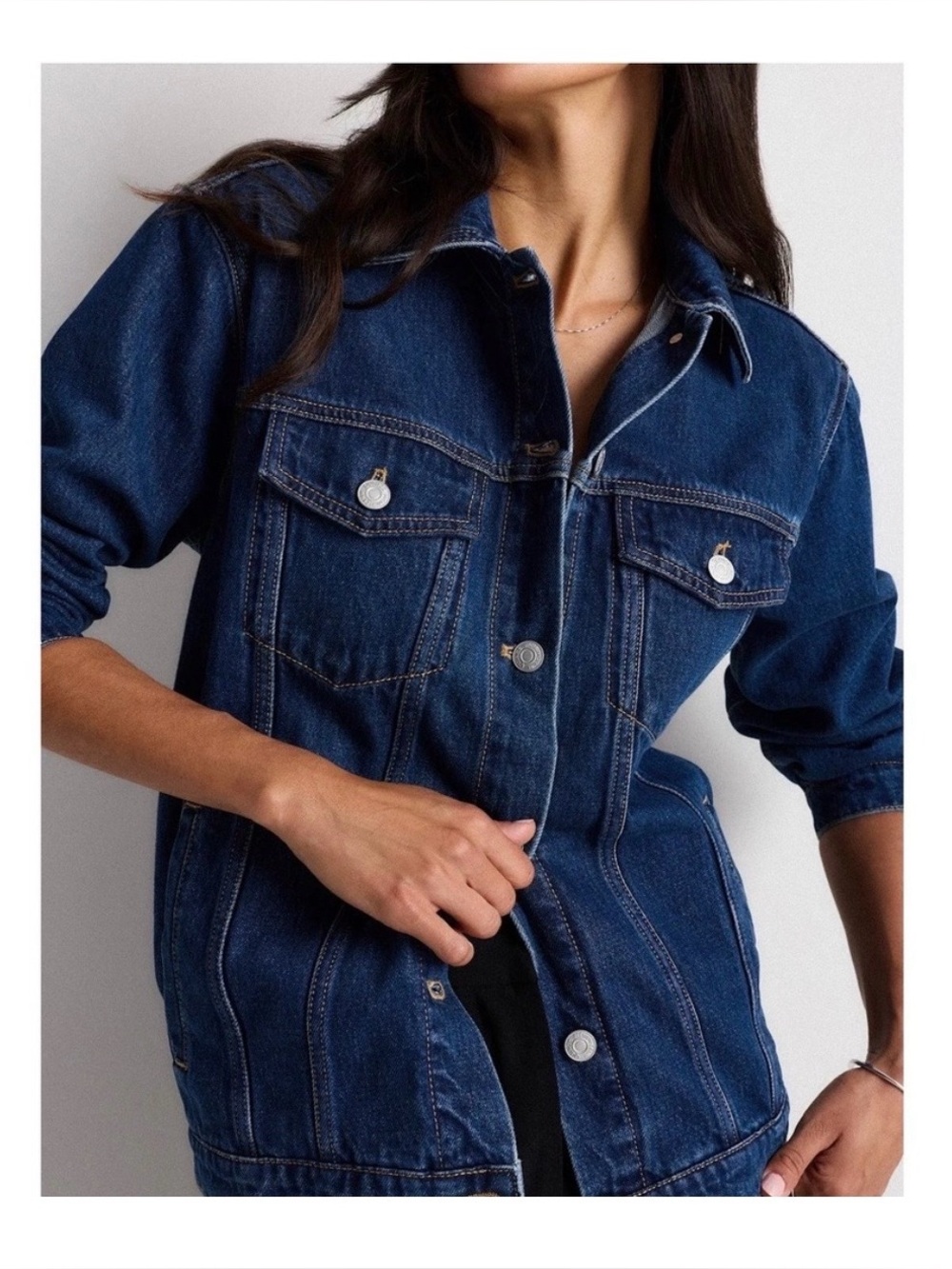 NWOT Quince Organic Cotton Oversized Denim Jacket Dark Indigo